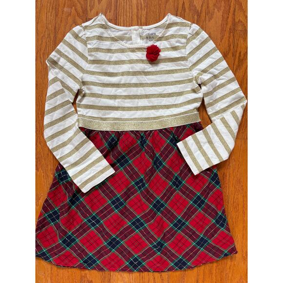 Crown & Ivy Kids 6X Gold Stripe Plaid Tartan Christmas Holiday Dress - Picture 1 of 4